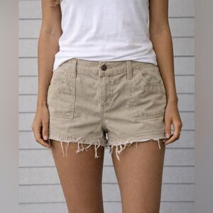 Vintage L.E.I. Khaki Utility Cargo Shorts Raw Hem Size 11 Y2K